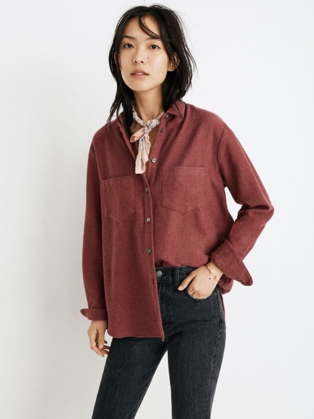 Madewell Women's Burgandy Button Up Long Sleeve Flannel Sunday Shirt Size Small